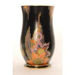 Crown Devon - A 1930s Art Deco vase decorated with gilt and enamel stylised flowers and foliage