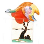 Clarice Cliff - Red Autumn - A Swan flower block circa 1930 hand painted with a stylised tree