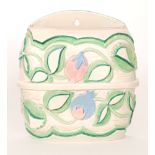 Clarice Cliff - Scraffito - A wall pocket circa 1939 of cushion form with two panels of relief