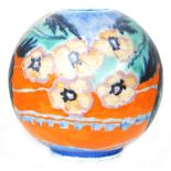 Clarice Cliff - Inspiration Clouvre Flowers - A shape 370 Globe vase circa 1930 hand painted in