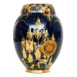 Carlton Ware - A 1930s vase of footed swollen form decorated in the Fantasia pattern with a gilt