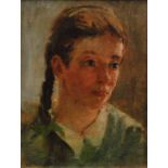 Bernard Dunstan, RA (1920-2017) - 'Young Girl with plaits', oil on board, painted circa 1950,