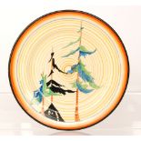 Clarice Cliff - Pinegrove - A circular plate circa 1935 hand painted with stylised pine trees over