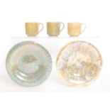 Ruskin Pottery - Five pieces of assorted lustre glaze comprising three coffee cans and two footed
