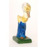 Clarice Cliff - Mrs Duck - An early figure of a duck wearing a mop cap and blue enamelled skirt