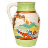 Clarice Cliff - Alton Green - A single handled Lotus jug circa 1933 hand painted with a stylised