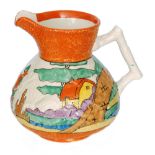 Clarice Cliff - Orange Roof Cottage - A large Oceanic jug circa 1932 relief moulded with fish,