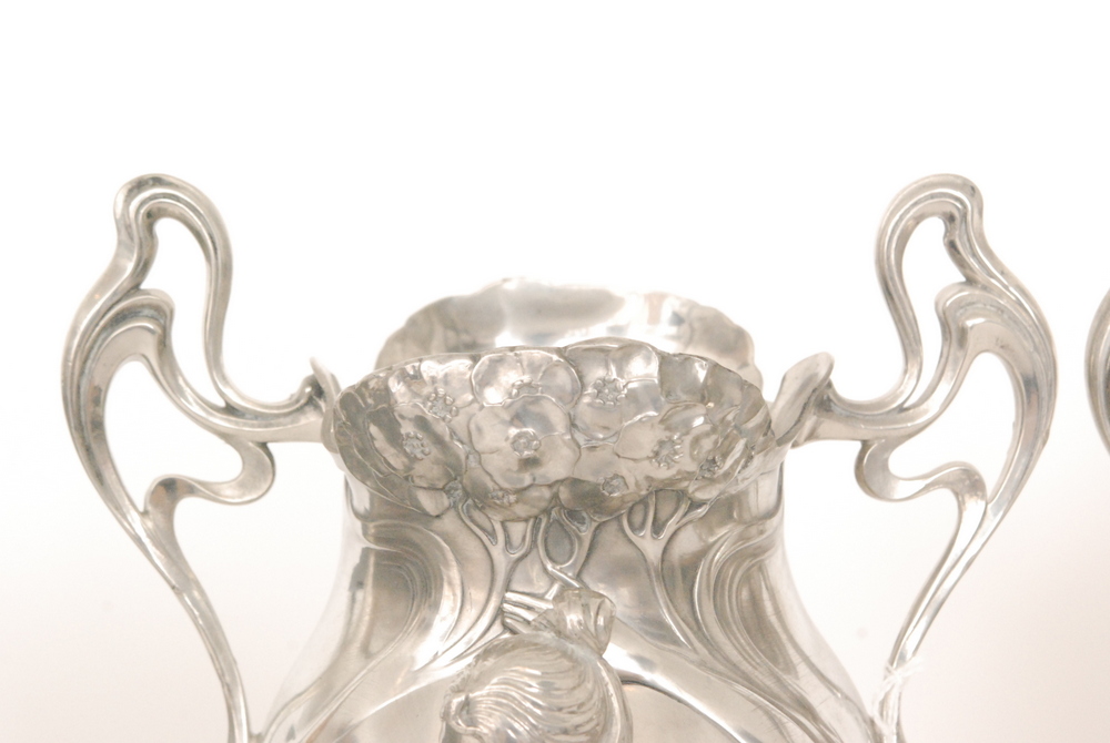 WMF (Wurttembergische Metallwarenfabrik) - A pair of early 20th Century Art Nouveau pewter flower - Image 5 of 7