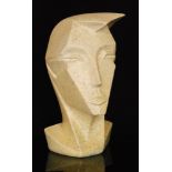 Unknown - A circa 1980s plaster head of abstract form with a cream painted finish with splatter