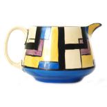 Clarice Cliff - Mondrian (colour variant) - A Crown shape jug circa 1929 hand painted with a repeat