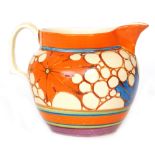 Clarice Cliff - Broth - A Perth shape jug circa 1929 handing painted with a band of radial web
