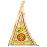 Unknown - A painted double sided fairground panel of triangular form, 139cm x 92cm, S/D.