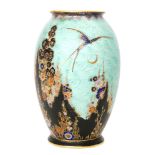 Crown Devon - A 1930s Art Deco Mattajade vase of swollen form decorated with a gilt and enamel