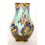 Crown Devon - A 1930s Art Deco vase decorated in the Mattajade 'Fairy Castle' pattern with a