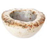 Alan Wallwork - A stoneware 'Fossil' bowl of high sided form with a textured edge rim,