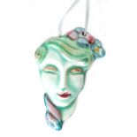 Clarice Cliff - Sadie - A miniature portrait mask/pendant modelled as a fashionable lady with