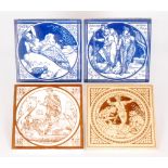 John Moyr Smith - Mintons - Four early 20th Century 6in dust pressed tiles comprising 'Sodom and