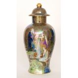 Wilton Ware - A 1930s Art Deco lustre temple jar and cover decorated with two classical ladies in a