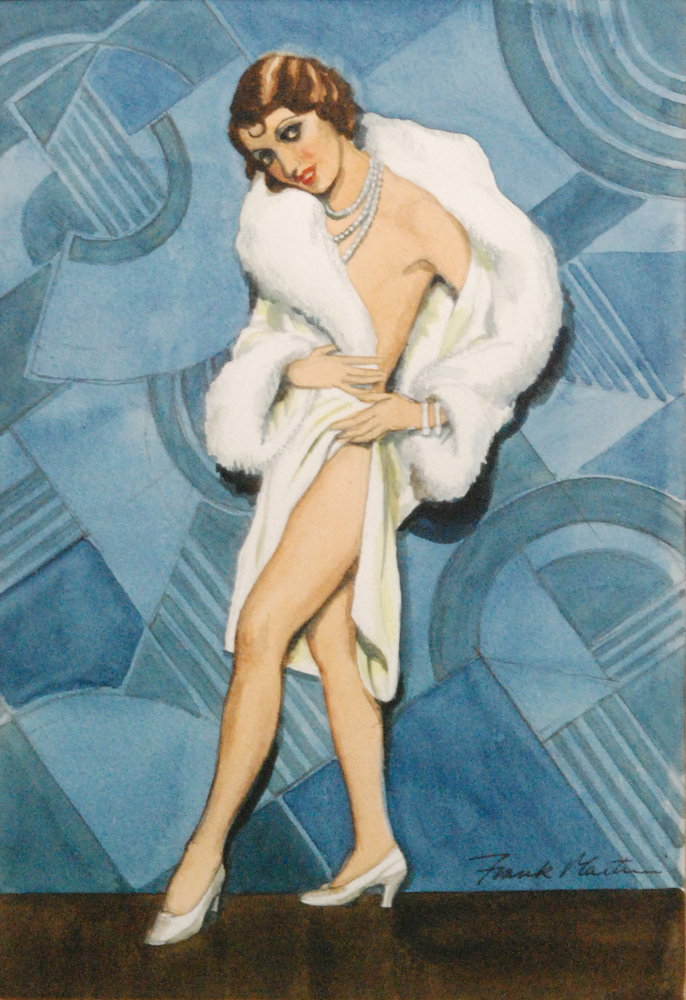 Frank Martin (1921-2005) - A glamour girl of the 1930s, watercolour, signed, framed, 29.5cm x 20cm.