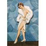 Frank Martin (1921-2005) - A glamour girl of the 1930s, watercolour, signed, framed, 29.5cm x 20cm.