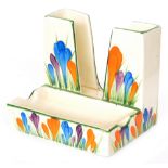 Clarice Cliff - Crocus - A shape 420 cigarette holder and ashtray circa 1934 hand painted with