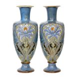 Eliza Simmance - Royal Doulton - A pair of large footed vases each decorated with tubelined