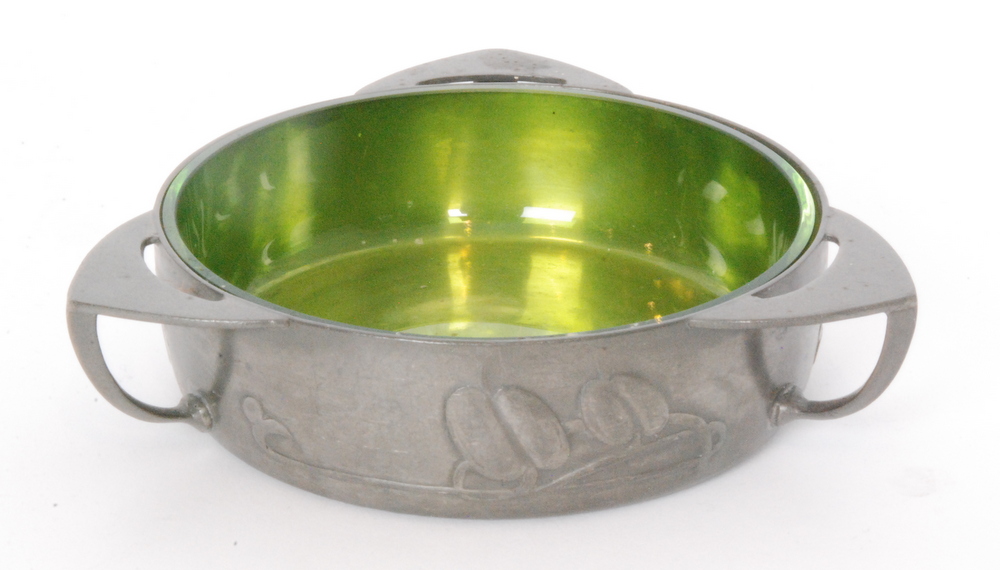 Archibald Knox - English Pewter - An early 20th Century pewter tri-handled butter dish decorated in