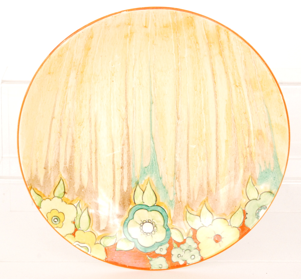 Clarice Cliff - Jonquil - A large circular plate circa 1933 hand painted with a band of stylised