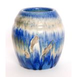 Ruskin Pottery - A crystalline glaze vase of ovoid form with a banded neck,