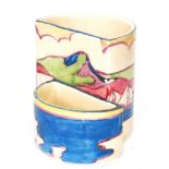Clarice Cliff - Gibraltar - A shape 463 cigarette and match strike circa 1932 hand painted in a
