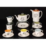 Susie Cooper - Wedgwood - A Black Fruits pattern set comprising coffee pot, teapot, milk jug,