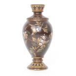 Mettlach - A late 19th Century Aesthetic vase of footed shouldered ovoid form with a collar neck,