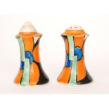Clarice Cliff - Picasso Flower - A Muffiner salt and pepper circa 1930 hand painted with an
