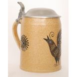 Heinz Theo Dietz - A post war German studio pottery stein decorated with an incised stylised bird