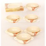 Clarice Cliff - Coral Firs - A set of six Biarritz soup bowls and plates circa 1933 hand painted