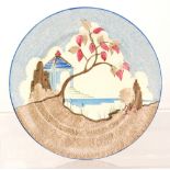 Clarice Cliff - Blue Japan - A circular plate circa 1934 hand painted with a stylised landscape