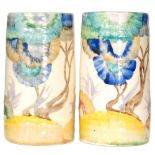 Clarice Cliff - Viscaria - A pair of shape 566 vases of ribbed sleeve form circa 1934 hand painted
