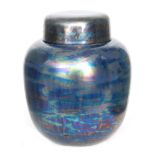 Ruskin Pottery - A large ginger jar and cover, the whole glazed in a Kingfisher Blue lustre,