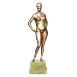 Bruno Zach - A large 1920s Art Deco patinated bronze figure titled The Bather modelled as a