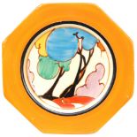 Clarice Cliff - Blue Autumn - An octagonal side plate circa 1930 hand painted with a stylised tree