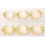 Clarice Cliff - Jonquil - A set of six Daffodil shaped grapefruit bowls circa 1933 hand painted