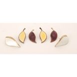 Albert Scharning - A pair of Norwegian white guilloche enamelled curled leaf shaped clip earrings,