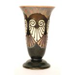 Quimper - A 1930s Art Deco footed trumpet vase decorated with tubelined heart shaped motif with