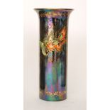 Crown Devon - A 1930s Art Deco cylinder vase decorated with lustre and gilt butterflies against an