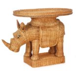 Unknown - A woven wicker occasional table in the form of a rhinoceros on a pedestal base,