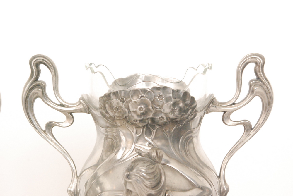 WMF (Wurttembergische Metallwarenfabrik) - A pair of early 20th Century Art Nouveau pewter flower - Image 6 of 7