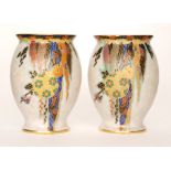 Crown Devon - A pair of 1930s Art Deco vases decorated with gilt and enamel stylised trailing