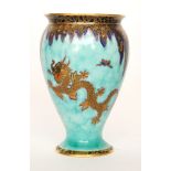 Crown Devon - A 1930s Art Deco Mattajade vase of footed form decorated with a gilt and enamel