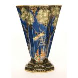 Crown Devon - A 1930s Art Deco trumpet vase of fluted form decorated with gilt and enamel spiders