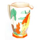 Clarice Cliff - Orange Roof Cottage - A large Athens shape jug circa 1932 hand painted with a